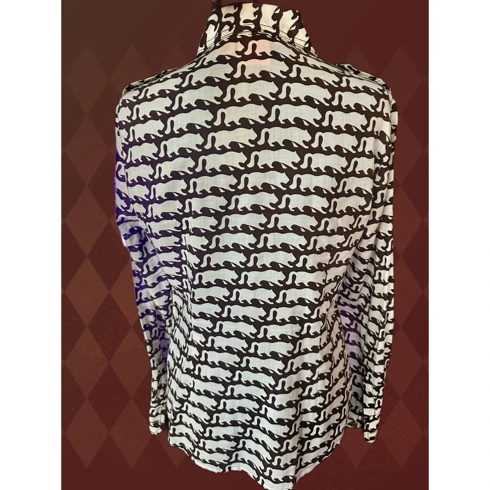 Tory Burch‎ Women Brown White Cotton Button Down Shirt Epaulettes size 4